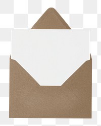 Brown envelope png, blank color card inside, isolated object design