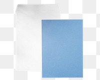 White envelope png, blue paper, stationery sticker