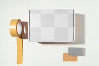 Mailing box png mockup, packaging design, transparent cardboard postal box flat lay