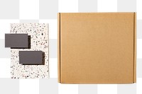 Mailing box png, packaging sticker, cardboard postal box flat lay design
