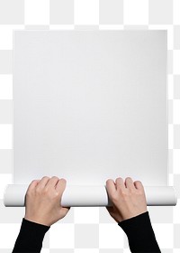 White paper png, stationery sticker, held by hand, blank design space