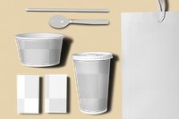 Food packaging png mockup, transparent design, product branding, flat lay set