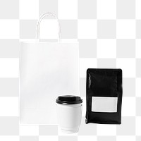 Takeaway coffee png, white paper bag, product branding design