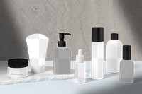 Skincare bottles png mockup, transparent cut out design, beauty business branding