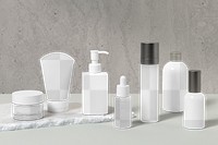 Skincare bottles png mockup, transparent cut out design, beauty business branding