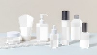 Skincare bottles png mockup, transparent cut out design, cosmetic business branding