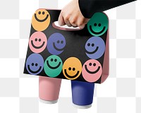 Product png, paper cup holder, smiling emoticons design, for takeaway