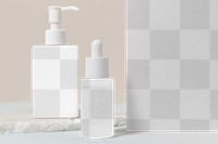 Skincare bottles png mockup, transparent product packaging design, beauty business branding