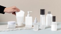 Skincare bottles png mockup, transparent cut out design, cosmetic business branding