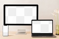 Digital device screen mockups png, minimal workspace design