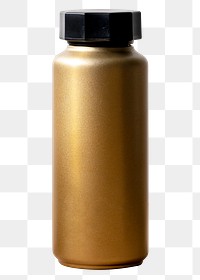 Gold water bottle png, eco-friendly insulated stainless steel bottle, isolated object