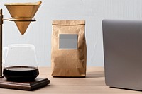 Transparent mockup png, kraft paper coffee bag, pouch packaging design