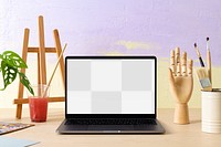 Laptop screen png, transparent mockup, aesthetic artist workspace