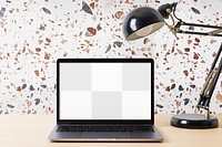 Transparent screen png, laptop mockup, simple modern workspace design