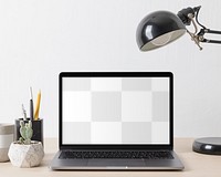Laptop png, transparent screen, minimal workspace design for work from home
