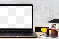 Laptop screen png transparent mockup, loft workspace for architect