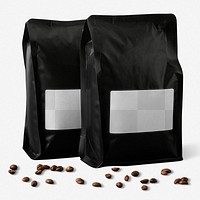 Label mockup png, black coffee bag, pouch packaging design