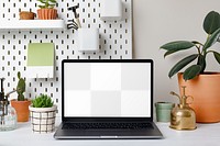 Laptop screen mockup png, plant lover workspace