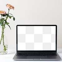 Laptop png, transparent screen mockup, minimal workspace design