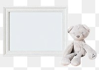 Blank picture frame png, cute plus bear toy, kids room decoration, isolated object