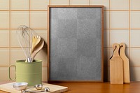 Wooden picture frame mockup png, minimal kitchen decoration, home interior design
