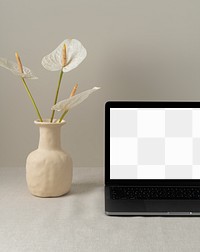 Laptop png mockup, modern home interior decor