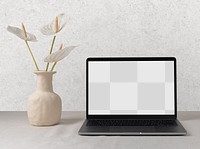 Laptop computer png mockup, modern home interior decor