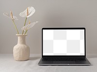 Computer png mockup, laptop screen, modern home interior decor