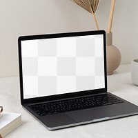 Laptop screen png mockup, modern home interior decor