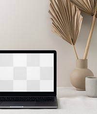 Laptop png mockup, modern home interior decor