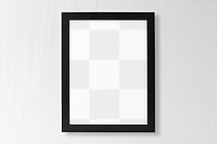 Black frame mockup png, on a white wall