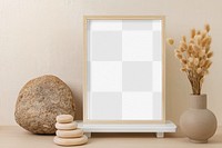 Wall art mockup png, picture frame in zen style home interior decor