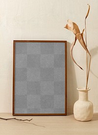 Wall art mockup png, picture frame on beige home interior decor