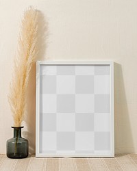 Photo frame mockup png, with flower vase decoration