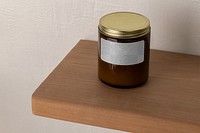 Scented candle mockup png, lidded jar with transparent label 