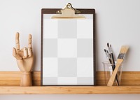 Clipboard png mockup with transparent document, art background