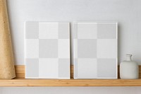 Two book mockups, transparent png frames on a wooden shelf