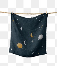 Blue towel png, realistic fabric with galaxy pattern design