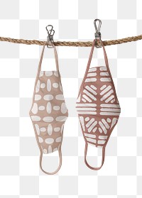 Fabric face mask png, beige tribal patterned, transparent design