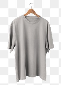 Oversized t-shirt png transparent, grey casual fashion in realistic design transparent background 