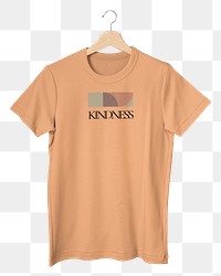T-shirt png, orange simple fashion with printed kindness word transparent background 