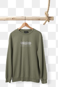 Sweater png, green winter fashion with quote, transparent design