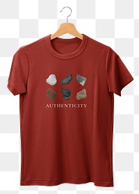 T-shirt png, red simple fashion with printed authenticity word transparent background 