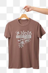 T-shirt png, brown simple fashion with printed simplicity word transparent background 