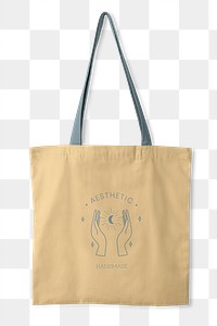 Canvas tote bag png transparent, yellow printed celestial art, realistic design