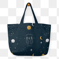 Canvas tote bag png transparent, printed celestial art pattern, realistic design