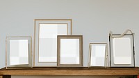 Picture frame png mockups, transparent design on shelf