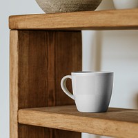 Coffee mug png mockup transparent design on shelf