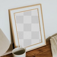 Japandi picture frame png mockup, wooden design 