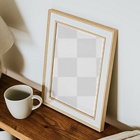 Japandi picture frame png mockup, wooden design 